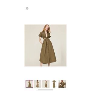 A.L.C. Georgia Cut Out Plunge Neck Button Down Midi Shirt Dress